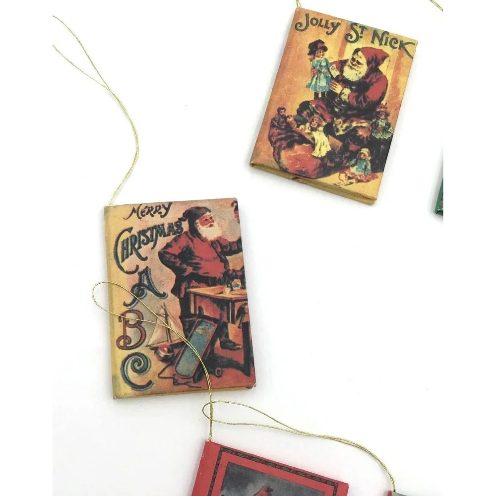 Vintage Miniature Book Christmas Ornaments Set 6 Victorian Santa Christmas Carol